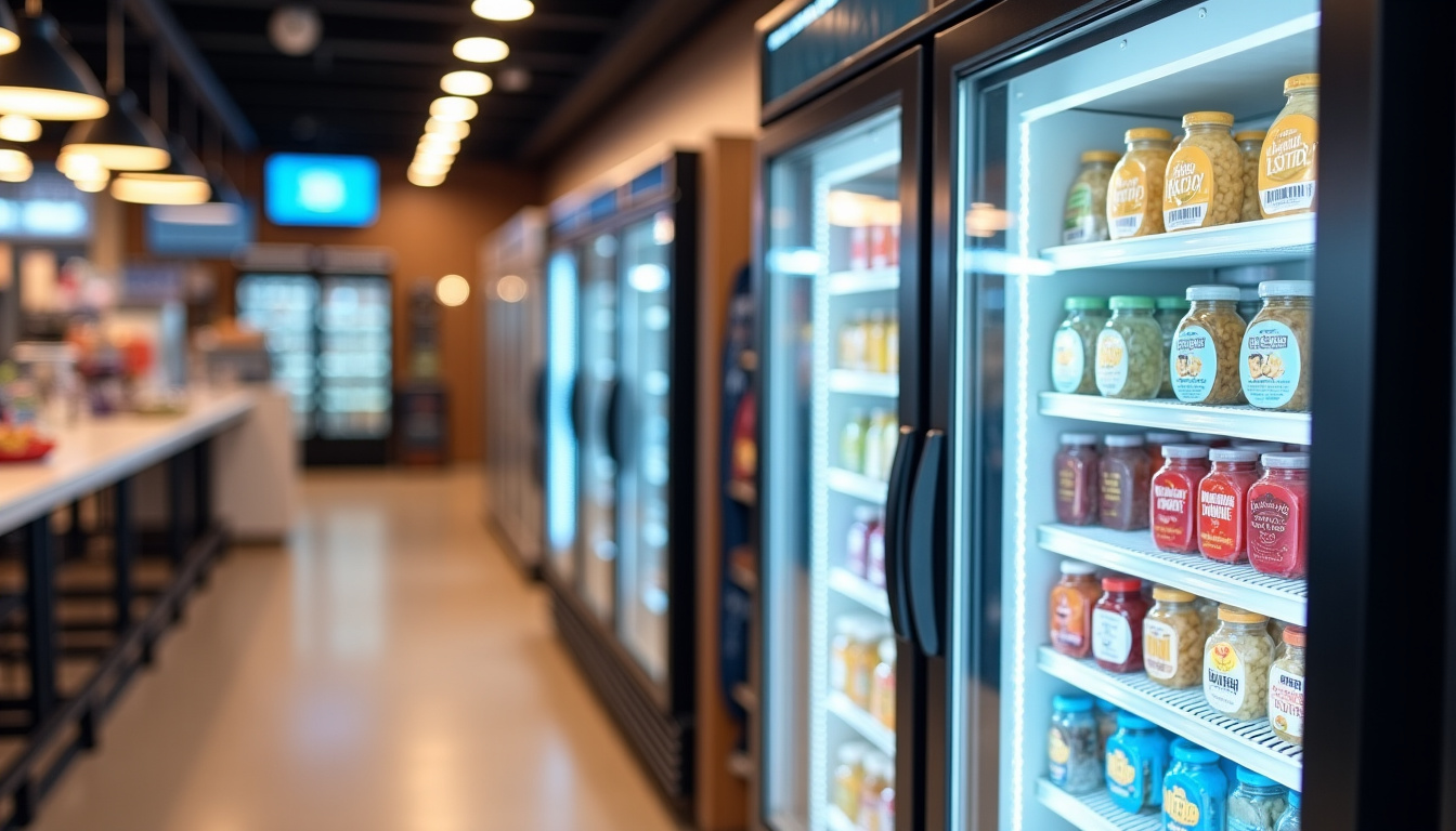 Distributeur automatique combiné snacks et boissons froides dans un hall d