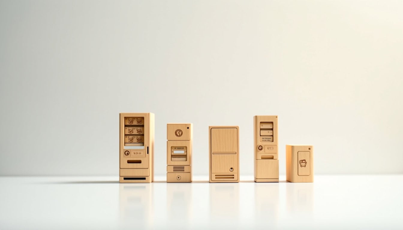 Différents types de distributeurs automatiques: boissons chaudes, snacks, produits frais et casiers connectés