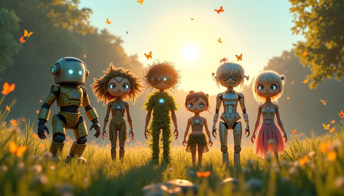 Illustration de la liberté créative permise par Janitor AI avec des personnages variés