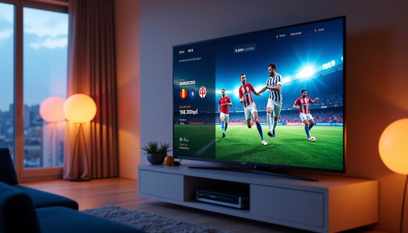 Utilisation de Ligue1plus.fr sur une Smart TV Samsung avec interface grand écran et sélection de match en direct