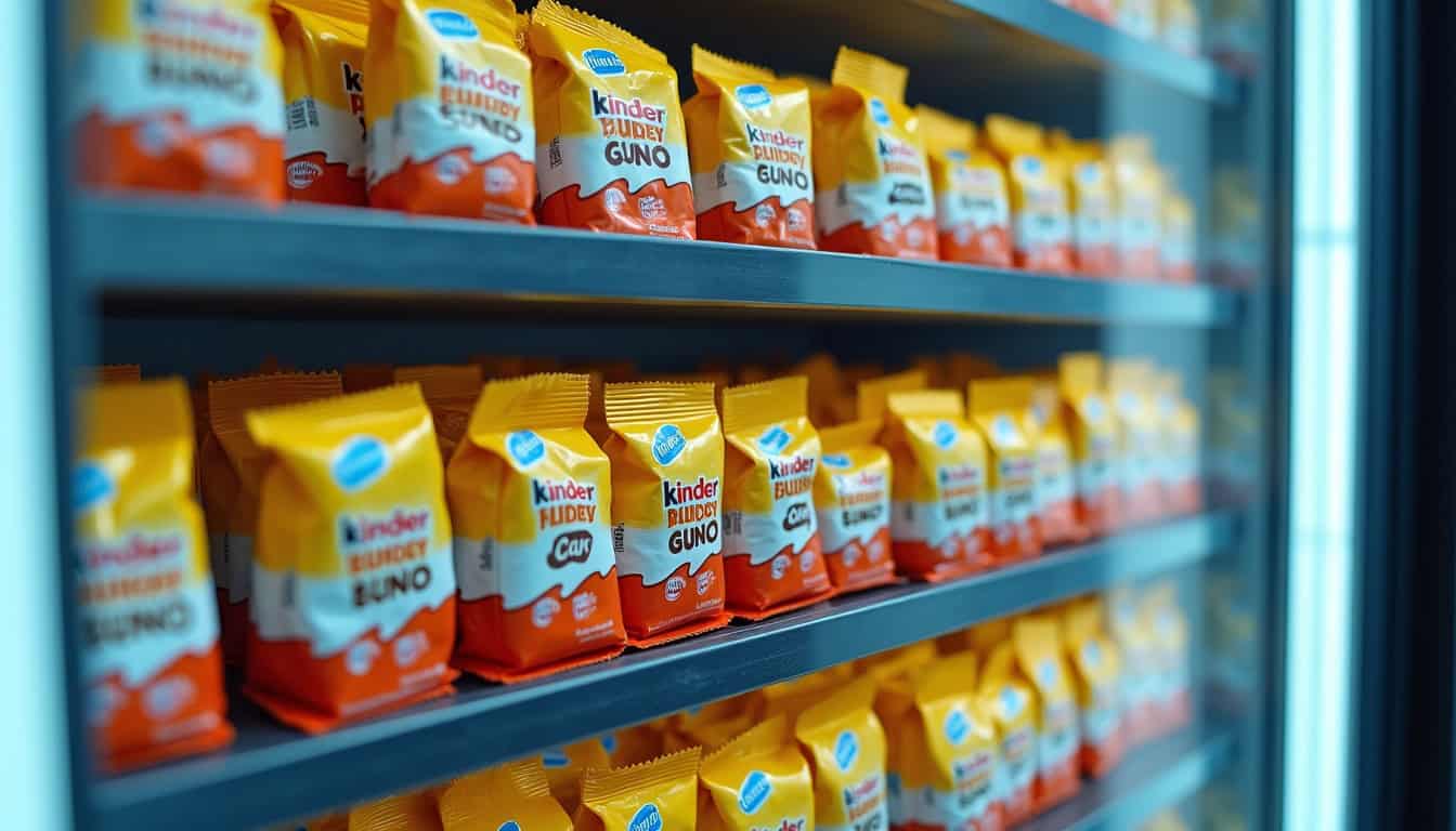 Distributeur automatique rempli de barres Kinder Bueno en stock