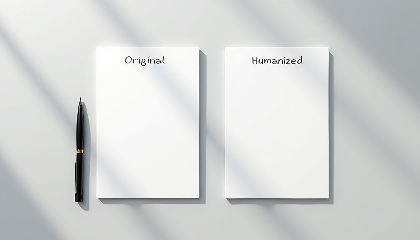 Interface principale de Humanize AI montrant un texte original et sa version humanisée côte à côte
