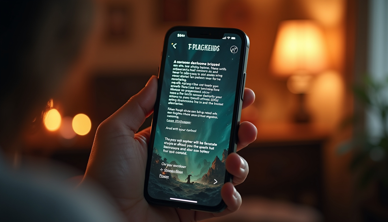 Interface de jeu d’AI Dungeon sur un écran mobile montrant une aventure en cours avec texte narratif et options d’action